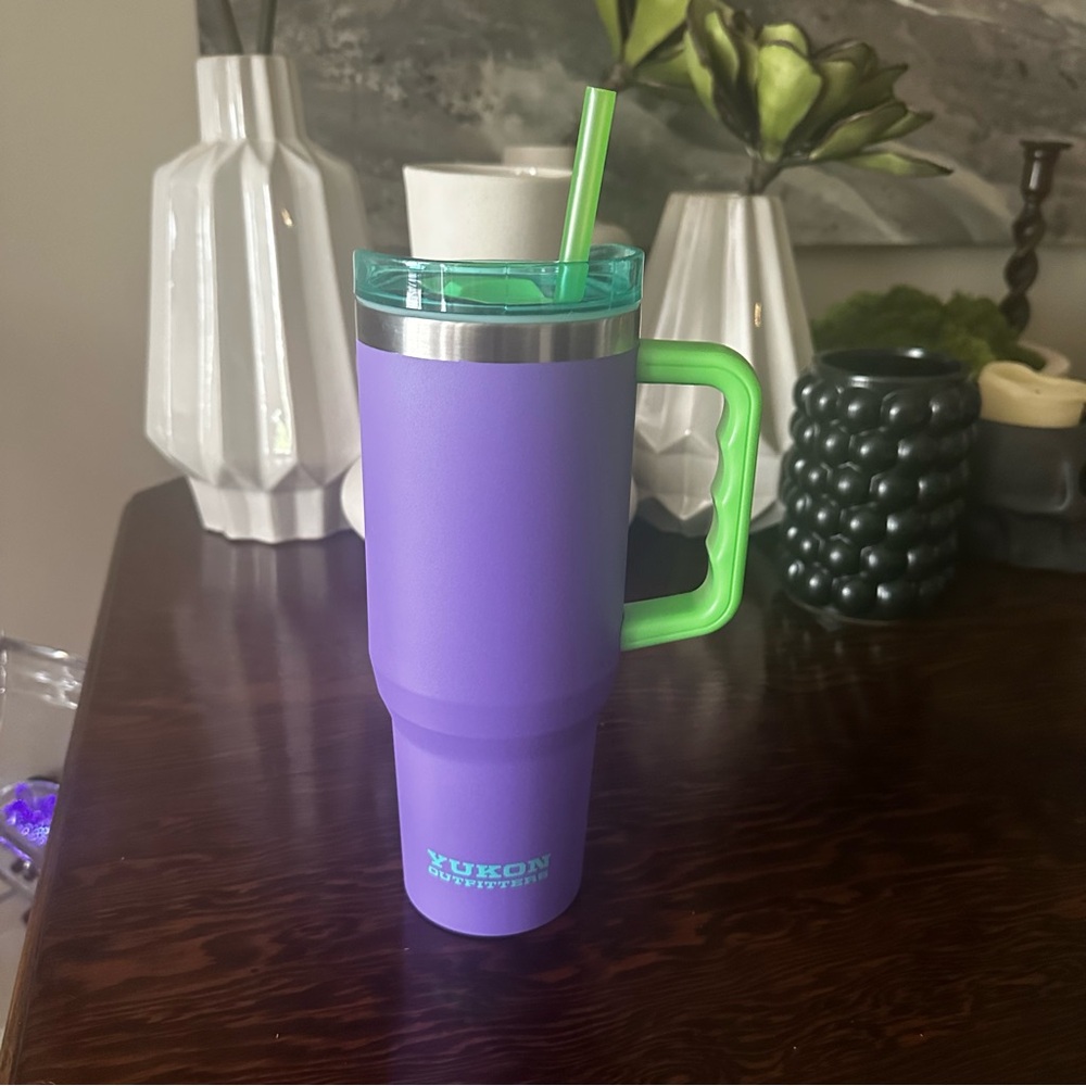 Purple and Green Yukon Outfitters Tumbler with Handle